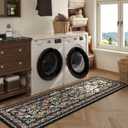 Runner Rug for Kitchen Rug Non Slip 2'x6' Washable Rugs with Rubber Backing Soft Vintage Floral Carpet Runner for Kitchen, Laundry, Bedroom, Bathroom, Black