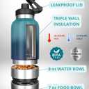 Dog Water Bottle Insulated Dog Travel Water Bottle Stainless Steel Pet Water Bottle Dispenser Portable Food and Water Bowl for Dogs with Carrying Case for Walking Dog Travel Kit (Green Blue, 32 oz)