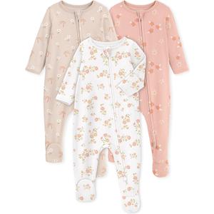 Yoofoss Baby Pajamas 100% Organic Cotton Baby Sleepers for 6-9 Month Boys Girls Clothes, 3-Pack Soft infant Toddler Footed PJs with Mitten Cuffs, Zipper Footies Pajamas