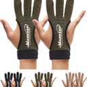 Archery Gloves 2 Pack Shooting Hunting Leather Guard 3-Finger Guard for Youth Adult Man Woman and Beginner Recurve Arrow Bow Archery Protective Gear Accessories (Small, Green)