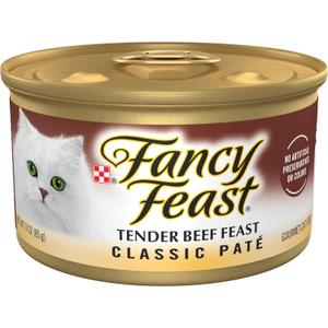 Purina Fancy Feast Tender Beef Feast Classic Grain Free Wet Cat Food Pate - (Pack of 24) 3 oz. Cans, Best by: September 2026