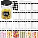 Dayify 20 pack 8oz Plastic Jars with Black Lids, Refillable Round Empty Containers for Cosmetics, Leakproof Clear Storage Containers with Pen Labels for Dry Food, Cookie, Cream, Butter, Slime
