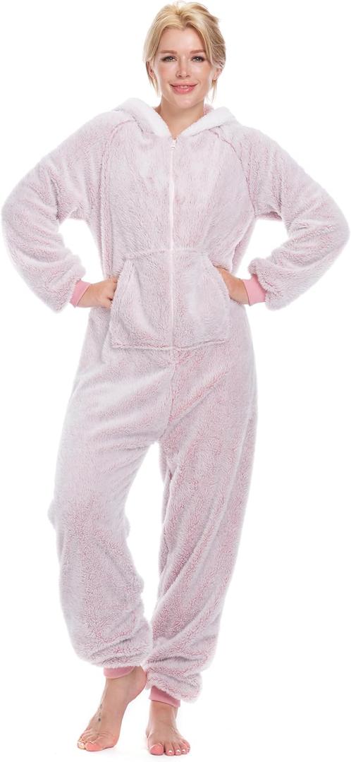 Onesie Pajamas for Women Fleece Womens Onesie Pajamas, Fuzzy Pajama Onesies for Women (Large, Shimmer Pink)
