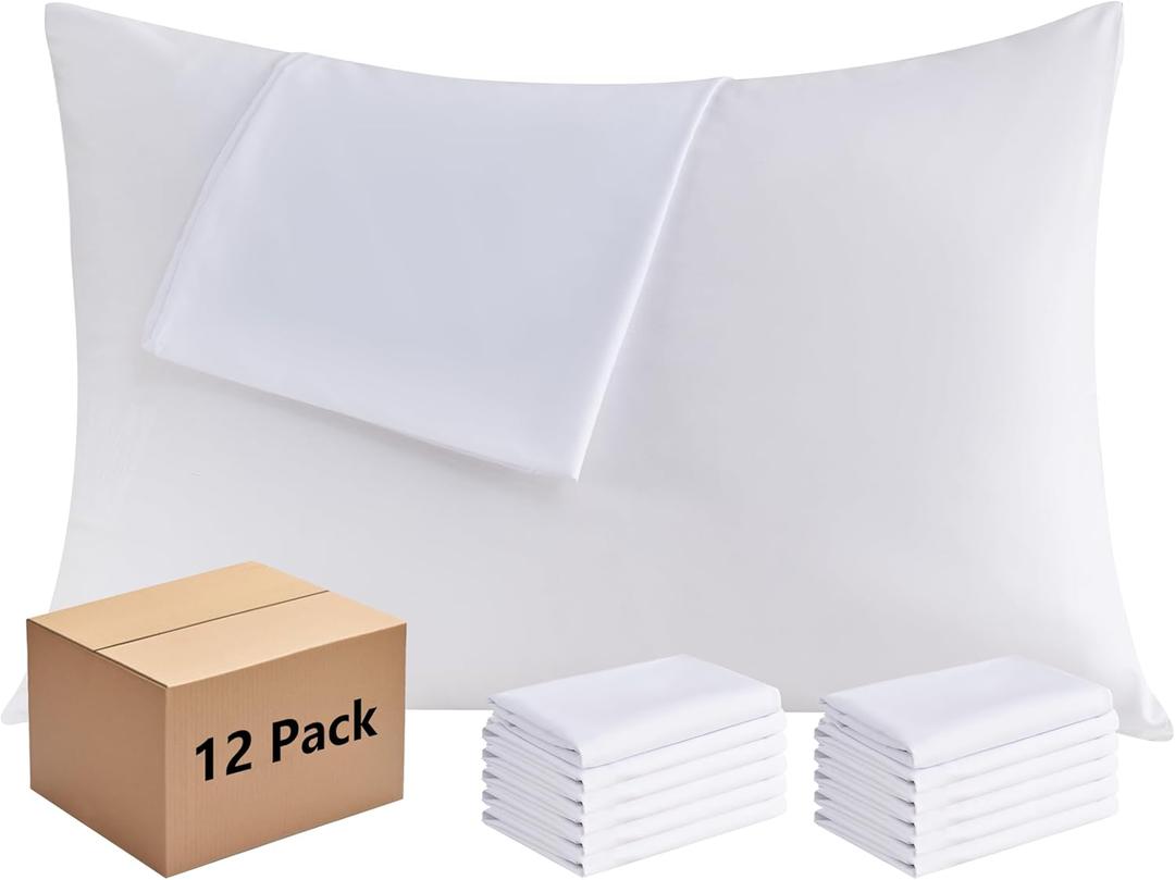 White Pillowcases Standard 12 Pack, 20x26 Pillow Cases with Envelope Closure, Soft Plain Brushed Microfiber Covers Breathable Wrinkle-Resistant