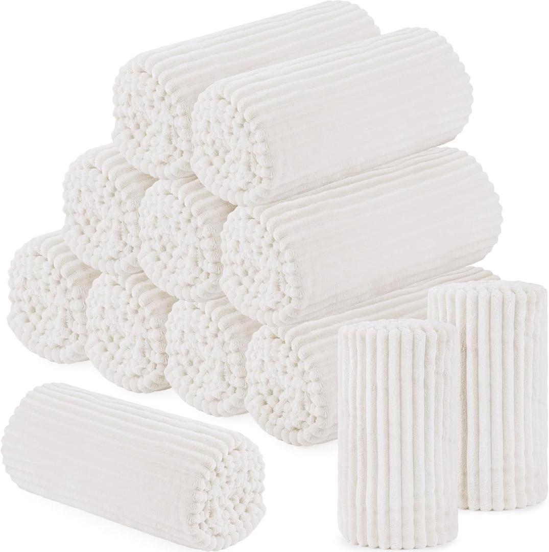 Buryeah 12 Pcs Flannel Throw Blanket Bulk 50 x 60 in Sleepover Blanket Outdoor Wedding Throw Lightweight, Oeko-tex Standard 100 Certified for Sofa Homeless Gifts (Cream White)