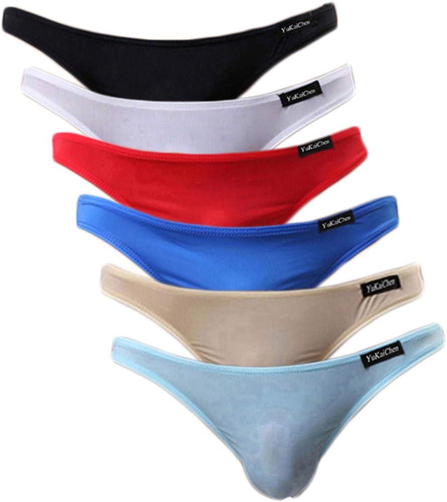 YuKaiChen Men's Briefs Low Rise Ice Silk Bikinis Seamless Underwear (Medium, 01a-6pack)