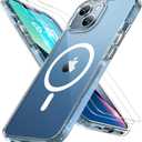 Miracase Magnetic for iPhone 13 Case 6.1 inch (Compatible with MagSafe)with 2X Screen Protectors Military-Grade Protection, Anti-Fingerprint Translucent Matte Phone Case Cover, Glitter Clear