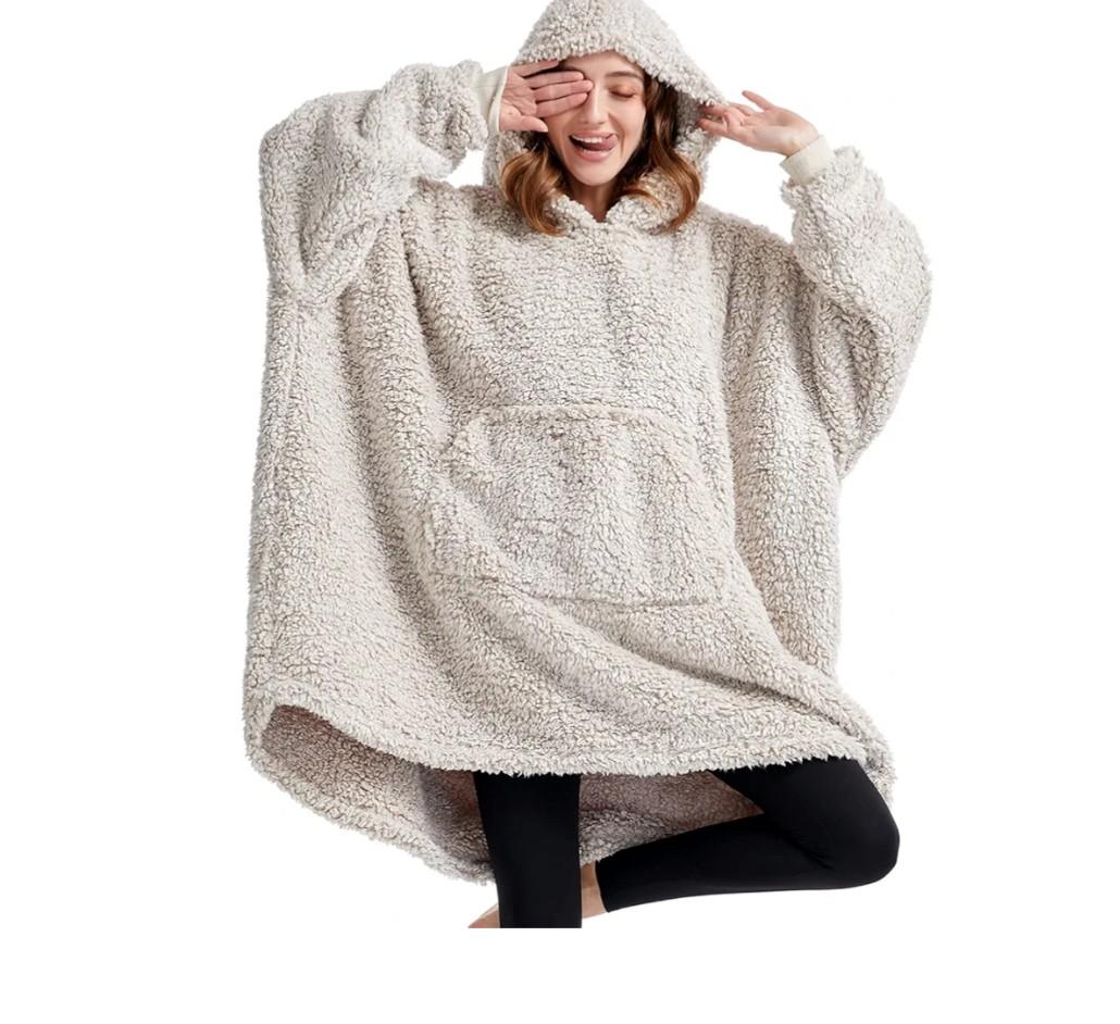 Cozy Sherpa Wearable Snuggle Blanket Hoodie for Adults Women Men Kids Gift Idea, Oversized Blanket Sweatshirt, Super Warm Light Weight