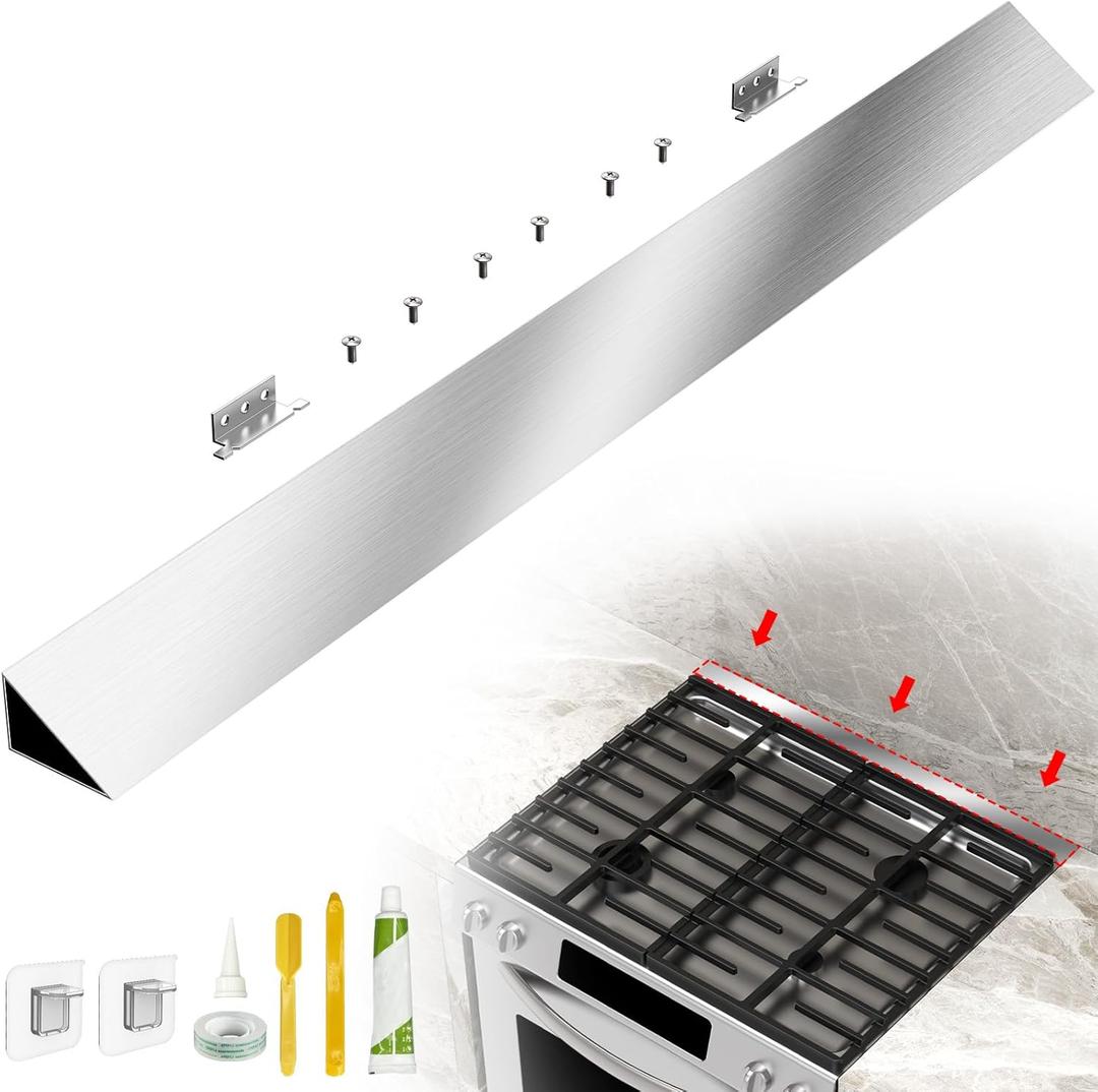 30" Slide-in Range Rear Filler Kit W10113901A, Stove Gap Universal Triangular Filler Strip, Top Trim Kit Between Stove and Wall for Whirlpool & Most Brand, Durable Aluminum Silver