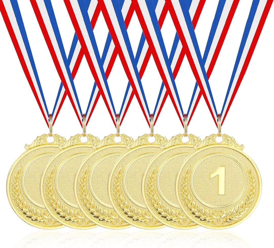6 Pcs Gold Medals for Awards Adults, 1st Place Metal Award Medals Style Participation Winner Awards for Sports, Party, Tournaments, Prizes, Competitions, 2 Inches