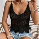 OYOANGLE Women's Scoop Neck Hollow Out Cami Tops Sleeveless Asymmetrical Tie Front Crochet Top, M