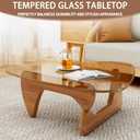 Mid Century Modern Coffee Table, Triangle Glass Coffee Table with Tempered Glass Top & Adjustable Natural Wood Base, End Tables Living Room, Small Table for Small Spaces (Walnut), 32.6 inches x 22.4 inches x 15.7 inches