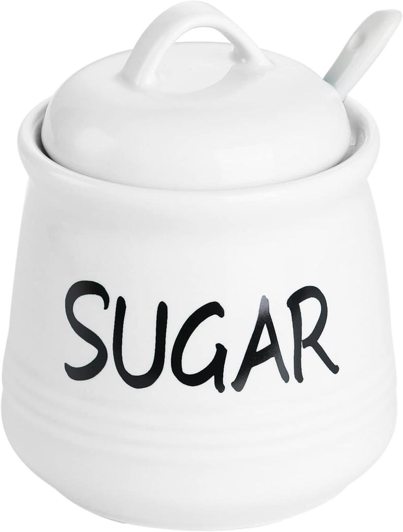HAOTOP Porcelain Sugar Bowl with Lid and Spoon 12oz (White) HAOTOP Porcelain Sugar Bowl with Lid and Spoon 12oz (White)