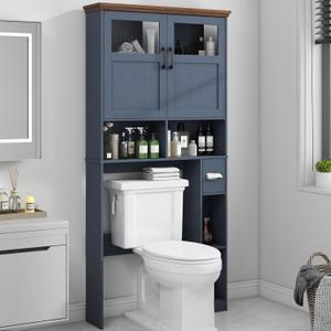 Vabches Over The Toilet Storage Cabinet with Doors & Paper Holder, Blue, W33.03''