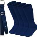 HONGTEYA Youth Baseball Socks and Belt Combo Set,Youth Softball Socks and Adjustable Baseball Belt for Boys Girls (8-12 Years, Navy)