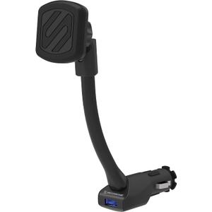 Scosche Magnetic Phone Mount for Car, USB Cigarette Lighter Adapter with Phone Holder, 12V Socket Plug-In, Adjustable Arm, Secure Magnet Grip, Built-In USB Charger for iPhone & Android Cell Phones