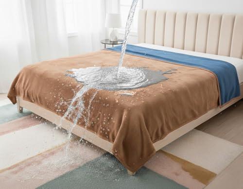 Bedding Aid King Size Waterproof Blanket – Spill-Proof, Water-Resistant Flannel Blanket for Bed, Couch, Kids & Pets Protection, Reversible Cozy Design (Velvet Brown & Twilight Blue, 90x108)