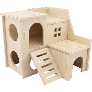 Tiny Hamster Maze Wood House Fun Slide House Double-Decker Hut for Dwarf Gerbil Mouse Mice Rat Small Animals(Only for Small Hamster)
