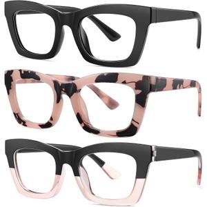 Okany Blue Light Blocking Glasses for Women Men Fashion Computer Screen Gaming TV Phones Anti Eyestrain & UV Glare Glasses 3 Pack (3 Pack Black + Leopard + Black Pink)