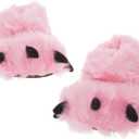 Fuzzy Bear Feet Slippers Womens & Mens, Funny Indoor House Shoes, Animal Stocking Stuffer, Gift Holiday Christmas Hanukkah Pink