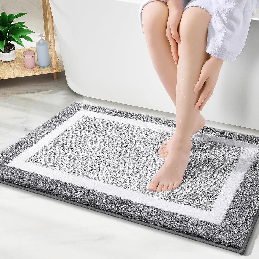 OLANLY Bathroom Rugs 30x20, Extra Soft and Absorbent Microfiber Bath Mat, Non-Slip, Machine Washable, Quick Dry Shaggy Bath Carpet, Suitable for Bathroom Floor, Tub, Shower (Medium, Grey)