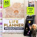 Life Planner - Undated Weekly & Monthly Planner, 12-Month Journey to Increase Productivity | Gratitude Journal, Life Organizer & Goal Journal | Include Foldable Vision Board, Habit Tracker & Stickers (A5 (Undated) 5.8" x 8.3", Vanilla-Tree)