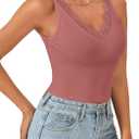 LYANER Women's Lace Trim V Neck Camisole Top Ribbed Knit Basic Cami Tank Sleeveless Undershirt Tops (L)