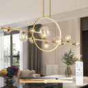 KELUOLY 10-Light Gold Kitchen Island Light, 54" Modern Dimmable Mid-Century Dining Room Chandelier, Linear Sputnik Pendant Lights with Globe Clear Glass Shade for Dining Room Kitchen Island, bar