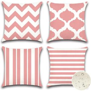 OTOSTAR Set of 4 Waterproof Throw Pillow Covers 16x16 Inch Farmhouse Geometric Square Pillow Cases for Couch Patio Furniture Balcony Garden Outdoor DecorationGeometry70-Pink
