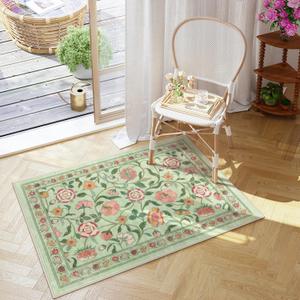 Moynesa Floral Washable Rug, 2x3 Non-Slip Kitchen Rugs Ultra-Thin Soft Entryway Rug Rubber Backing, Boho Sage Green Small Welcome Door Indoor Throw Mat for Bathroom Entry Bedroom