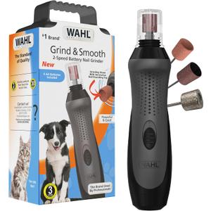 Wahl Grind & Smooth 2 Speed Battery Dog Nail Grinder with Concave Rounding Tip and Nail Guard for Increased Safety and Precise Nail Grinding - Model 3026333