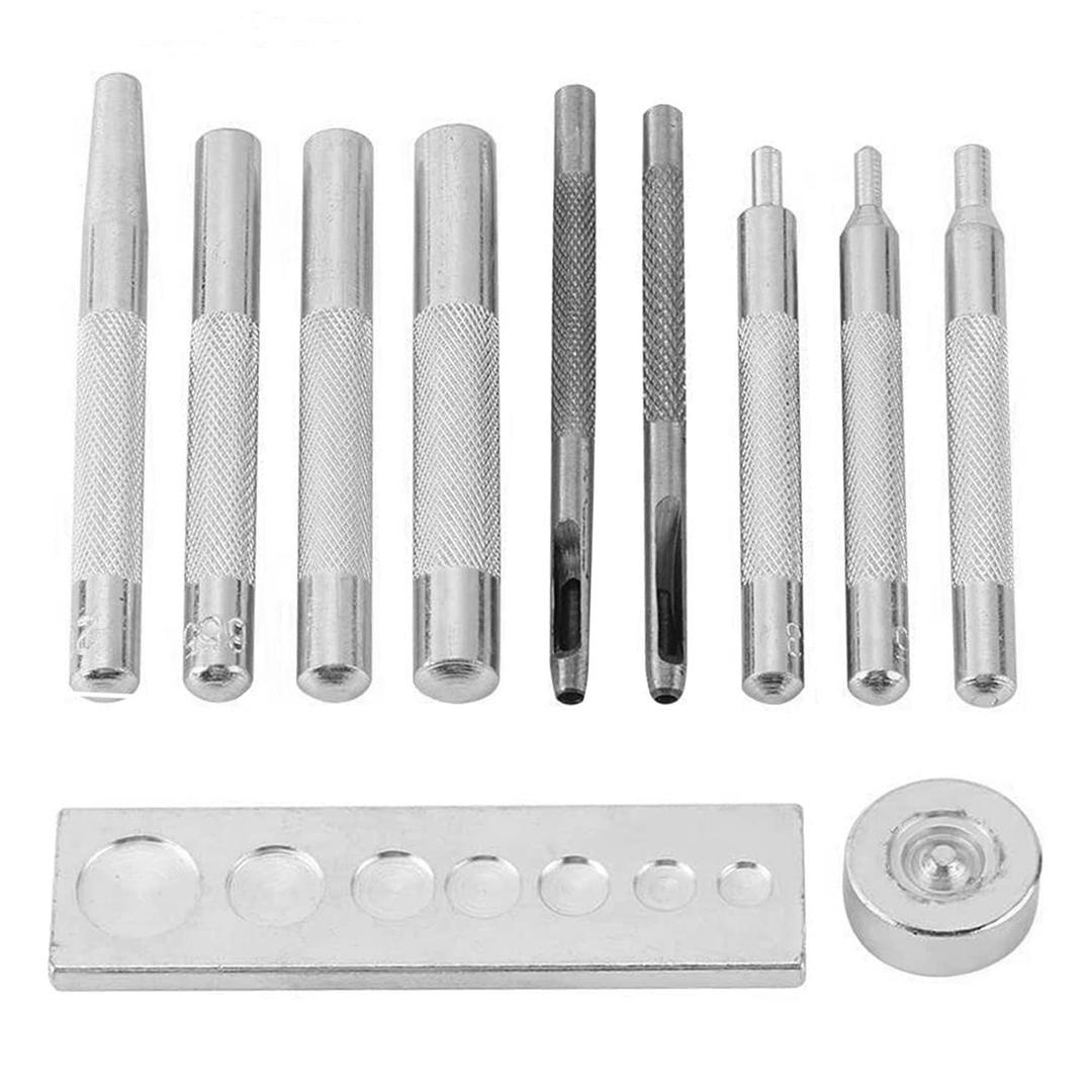 11pcs Punch Tool Punch Snap Kit, Leather Craft Snap Fastener Setter Rivet Setting Round Hole Punch Die Tools for Punch Hole and Install Rivet Button (Rivet Setter with Base)