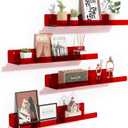 upsimples Acrylic Shelves for Wall Decor, 15" Display Shelf Perfume Organizer for Bathroom, Bedroom, Living Room, Floating Bookshelves for Kids, Clear Red, 4 Pack