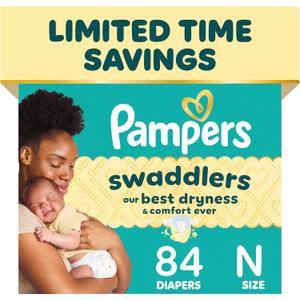 Pampers Swaddlers Diapers, Size 0 (up to 10 lbs), 84 Count, Absorbent, 