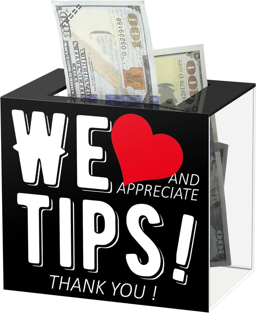 Acrylic Tip Jar for Bartender Bars 6 x 4 x 5 Inch Tip Collection Box Donation Suggestion Box Money Storage Container for Restaurants Musicians Driver