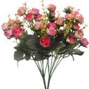 Duovlo 7 Branch 21 Mini Rose Heads Artificial Flowers Bouquet Wedding Home Office Decor,Pack of 2 (2 PCS Rose Red)