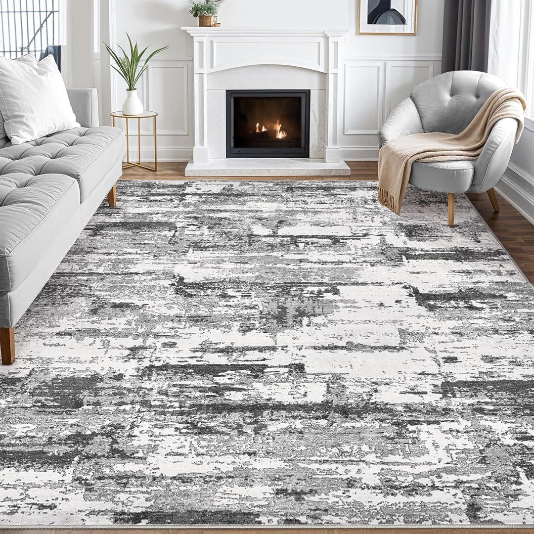 Area Rugs for Living Room: 9x12 Abstract Washable Rug Modern Neutral Large Soft Stain Resistant Non-Slip Backing Machine Table for Bedroom Dining Room Indoor Home Office Carpet - Black Grey Area Rugs for Living Room: 9x12 Abstract Washable Rug Modern Neutral Large Soft Stain Resistant Non-Slip Backing Machine Table for Bedroom Dining Room Indoor Home Office Carpet - Black Grey