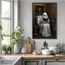 XWNLTEPK Halloween Canvas Wall Art Spooky Ghost Reading on Toilet Poster Vintage Bathroom Scene with Floral Painting Wooden Table Books Decor for Living Room Bedroom (8x12in Black Framed, A03)