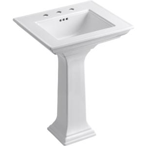 KOHLER K-2344-8-17 Memoirs Stately Rectangular Pedestal Bathroom Sink, 24 1/2", White