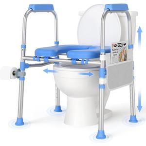 Padded Toilet Seat Riser for Seniors FSA/HSA Eligible, Adjustable Safety Frame Raised Toilet Seat with Handles, Heavy Duty Bariatric Recovery Elderly Assistance Products, Fits Round & Elongated