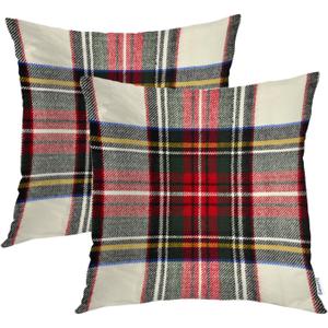 Batmerry Red White Plaid Decorative Pillow Covers, 22 x 22 Inch Colorful Scottish Tartan Plaid Double Sided Throw Pillow Covers Sofa Cushion Cover Square 22 Inches(Set of 2) (Christmas Buffalo Plaid 1 Red2)