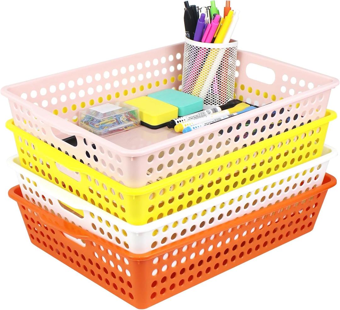 QPEY Turn In Trays Classroom,4 Pack Classroom Bins for Organizing A4 Papers Trays Classroom Baskets for Teachers, Students & Organized School Organization and Storage