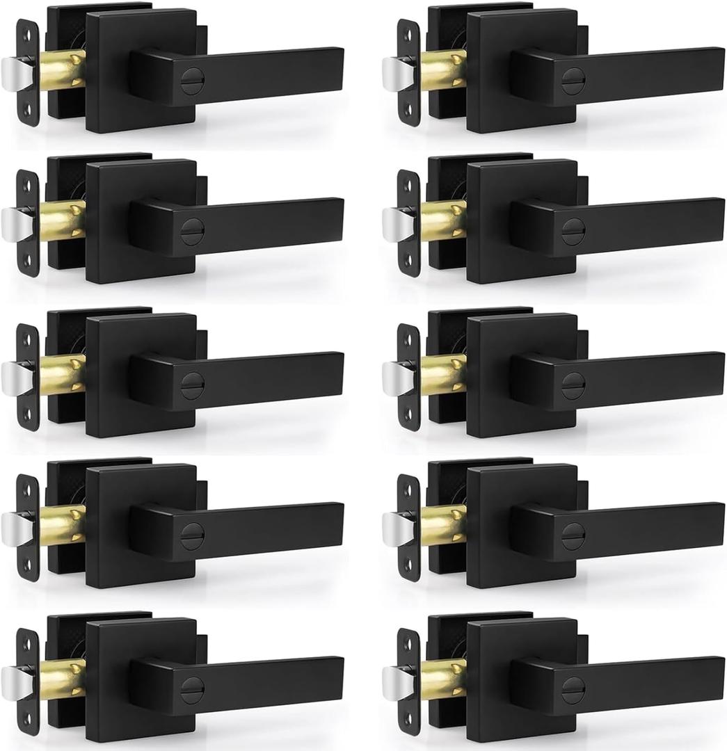 Estmoon Privacy Door Lock, 10 Pack Matte Black Keyless Door Handles Interior Heavy Duty Bed and Bath Door Lever Set, Reversible for Left/Right Handed Doors