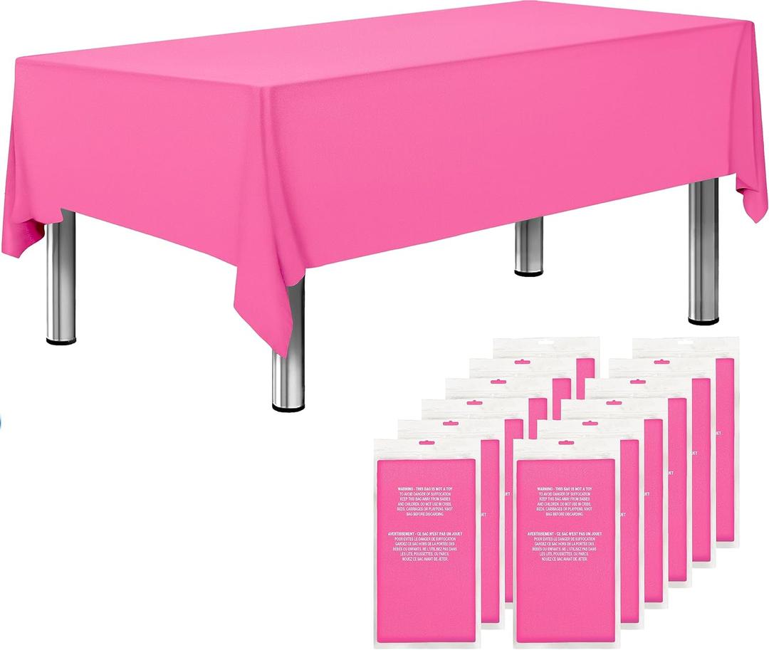 Sonluma 12 Pack 108" X 54" Pink Premium Disposable Plastic Tablecloth for 8ft Long Rectangle Tables, Waterproof Covers for Indoor or Outdoor Events & Parties