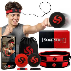 Soul Shift - Boxing Reflex Ball  Dual Competition Set | 2 Adjustable Headbands + 2 Training Balls + App Included | Speed, Agility & Hand-Eye Coordination for Adults & Kids | MMA Training Equipment
