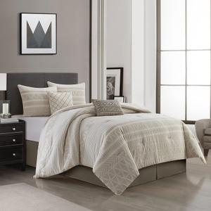 Stratford Park Cotton 6 Piece Comforter Sets, Beige, Queen Size Bed, Comfortable & Soft, All Season Bedding Set