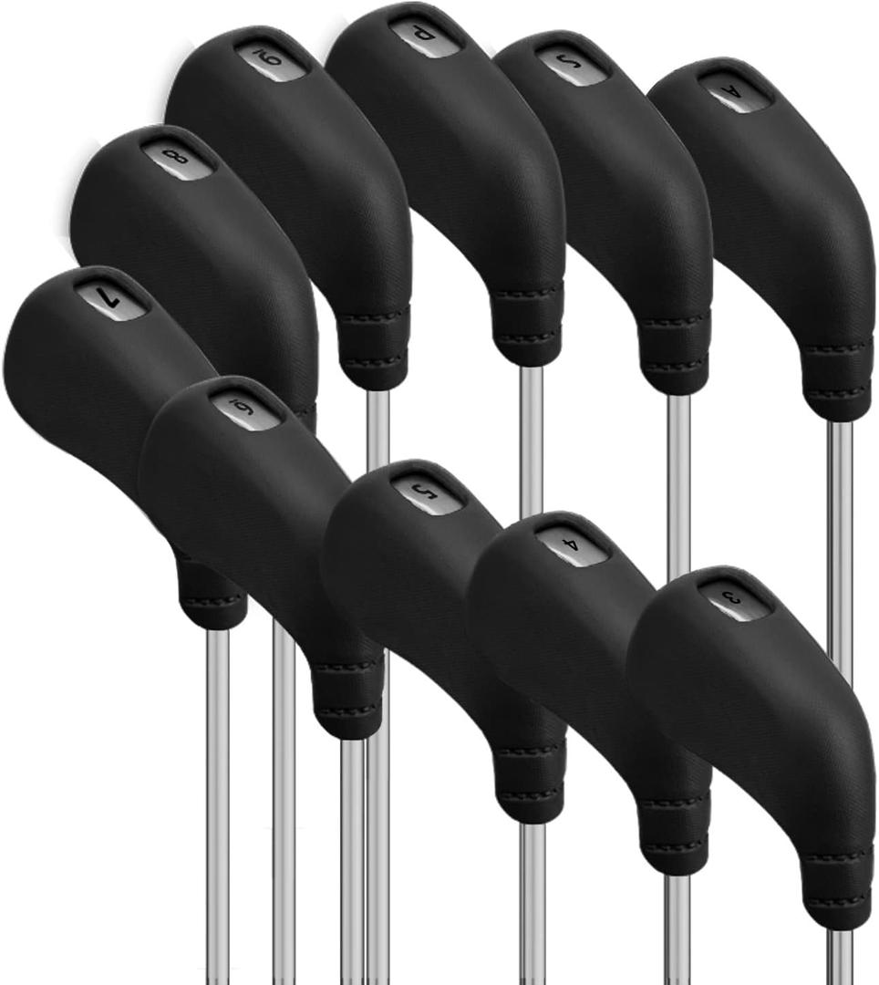 PGM Golf Club Covers, 10pcs Protective Washable Golf Iron Head Covers Set with Number Opening, Easy On and Off, Fits Right Handed Brands