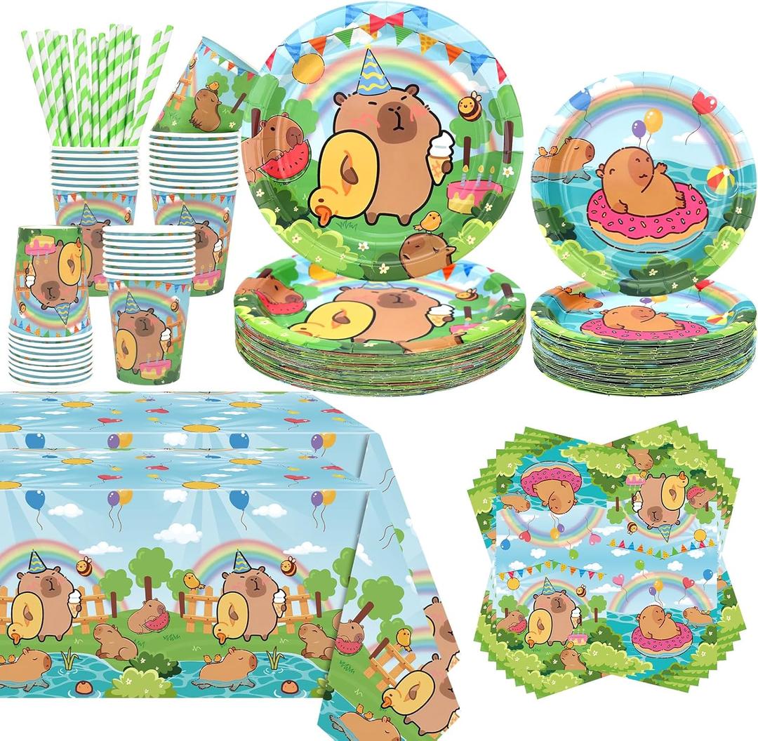 KEFAN Capybara Birthday Party Decorations, Capybara Theme Party Tableware Supplies including Plates, Cups, Napkins, Tablecloth (40)