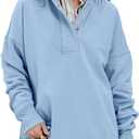 Locachy Womens Casual Button Henley Neck Cotton Oversized Sweatshirt Long Sleeve Pullover Tops Outfits (Medium, Blue)