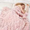 Comelady Faux Rabbit Fur Throw Blanket for Couch,Soft Fluffy Thick Bubble Blanket for Bed Sofa Room Decor-Lightweight Cozy Fuzzy Blanket Gifts for Women,Light Pink,50"60"